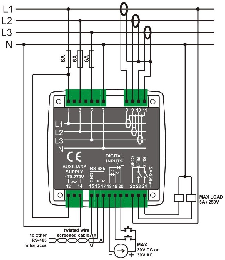 DATAKOM DKM-409 Network Analyzer Multimeter Panel (3 Phase)