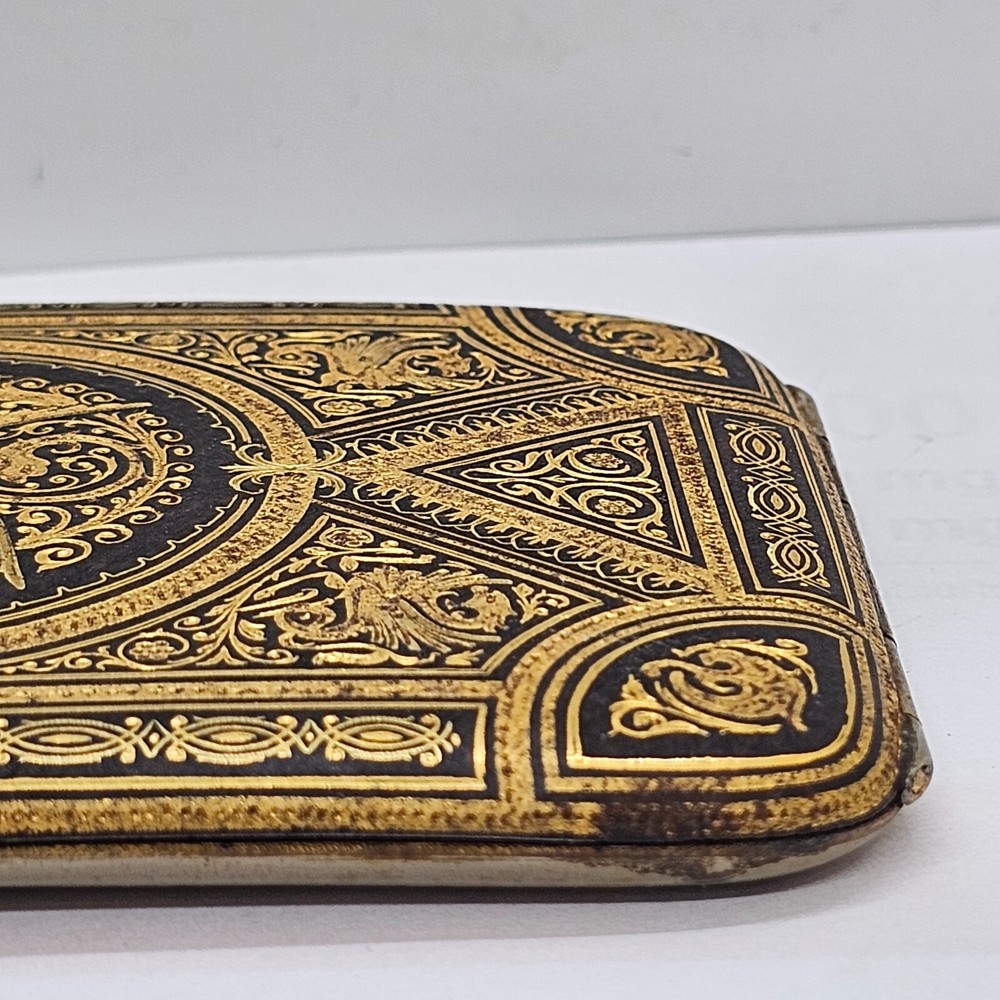 antique spain toledo cigar vesta case damascene dragon rectangular