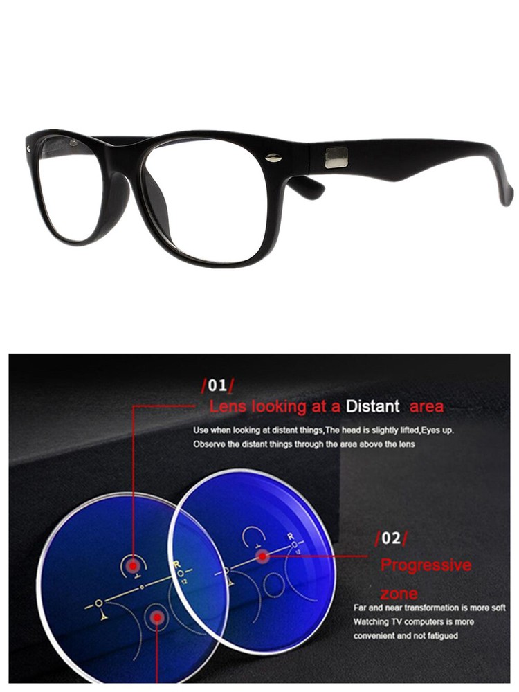 Men Rectangle Retro Multifocal Progressive Reading Glasses Presbyopia Glasses