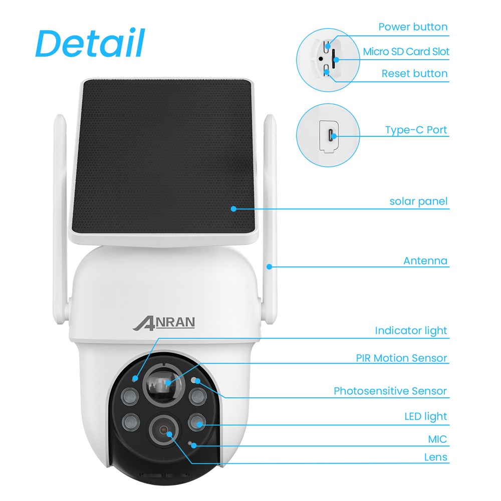 Wireless Solar Powered Security Camera System Outdoor 2K PTZ Camera Base Station