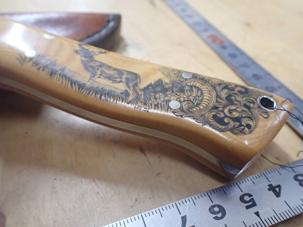 Jack crain sheath knife scrimshaw without box
