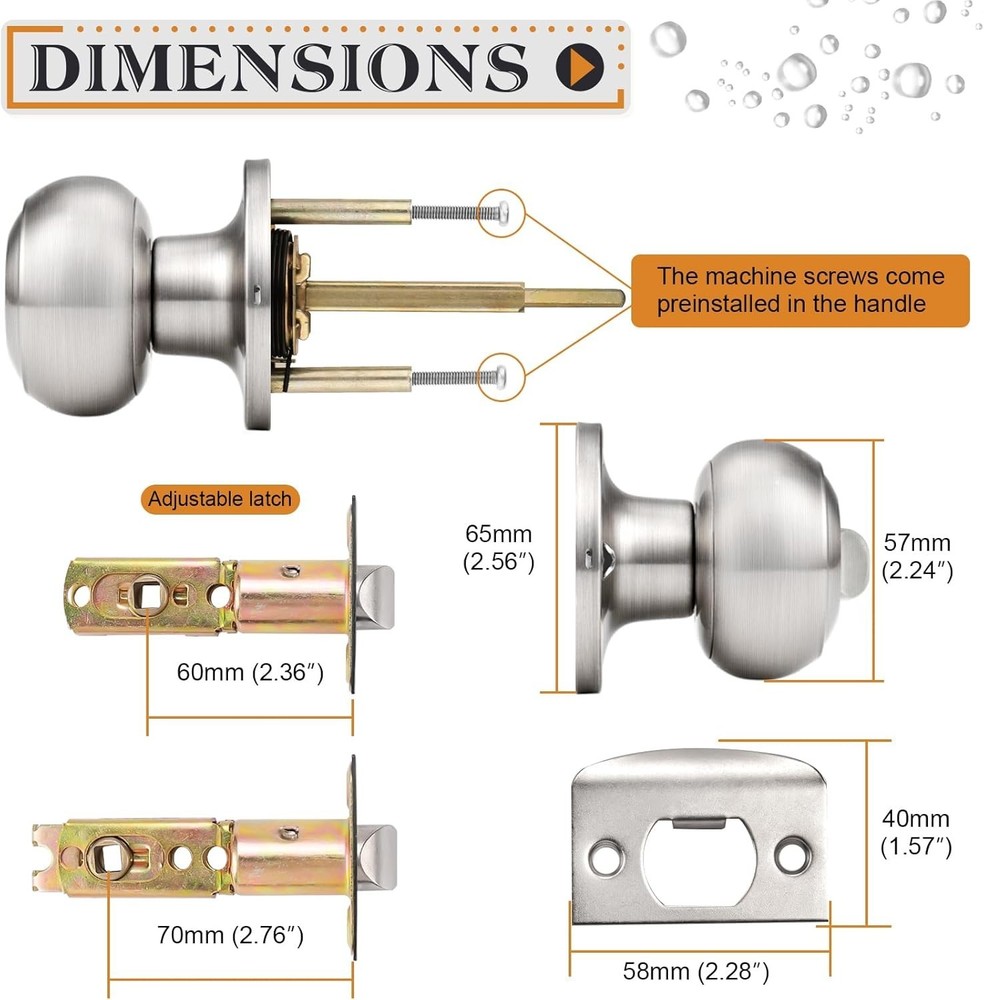 Durable Stainless Steel Privacy Knob Set - 5 Pack with Keyless Function