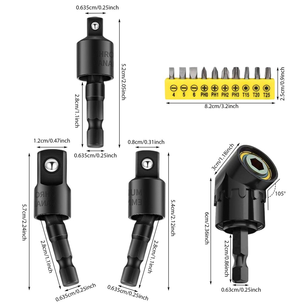 105 Degree Right Angle Drill Socket Adapter Flexible Shaft Extension Bit Drivers