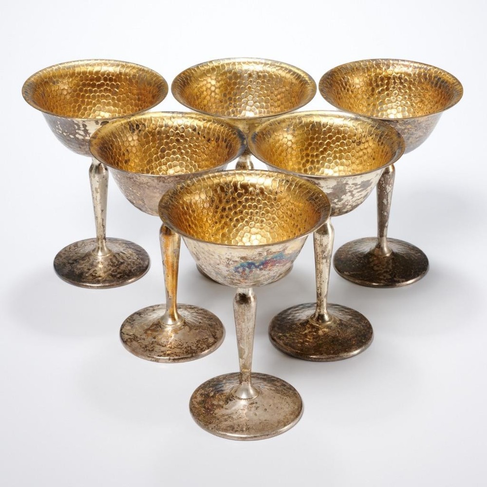National Silver Co Hammered Plated Champagne Wine Saucer Cup Coupe 6pc Lot