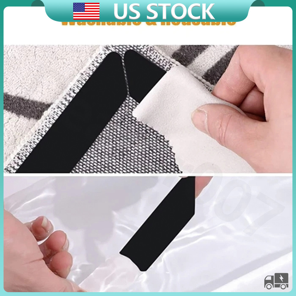 8Pcs Carpet Mat Adhesive Grippers Non Slip Rubber Rug Stickers Reusable Tape
