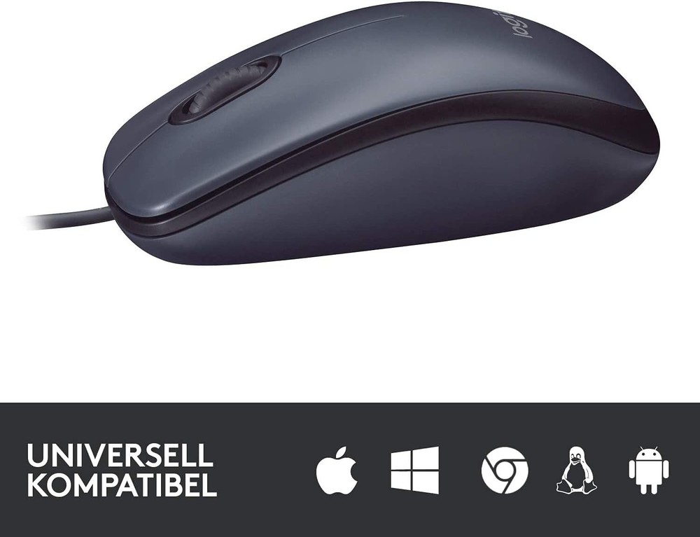 Logitech M100 USB Wired Corded Optical Mouse Right or Left Hand Use MAC PC Black