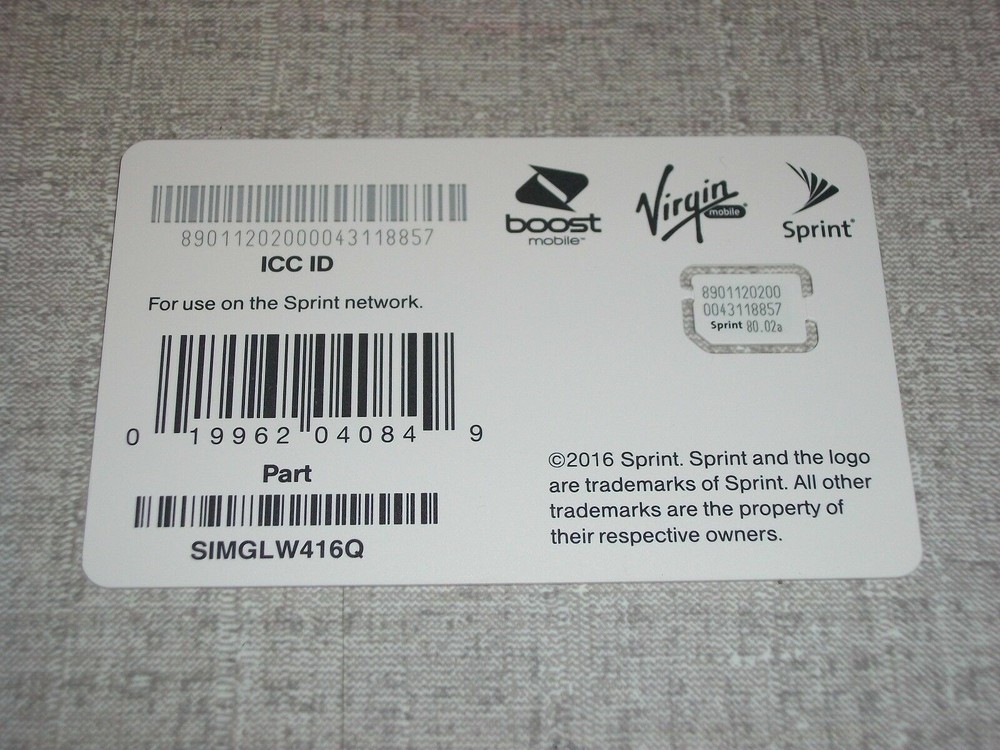 Sprint Sim Card SIMGLW416Q NEW