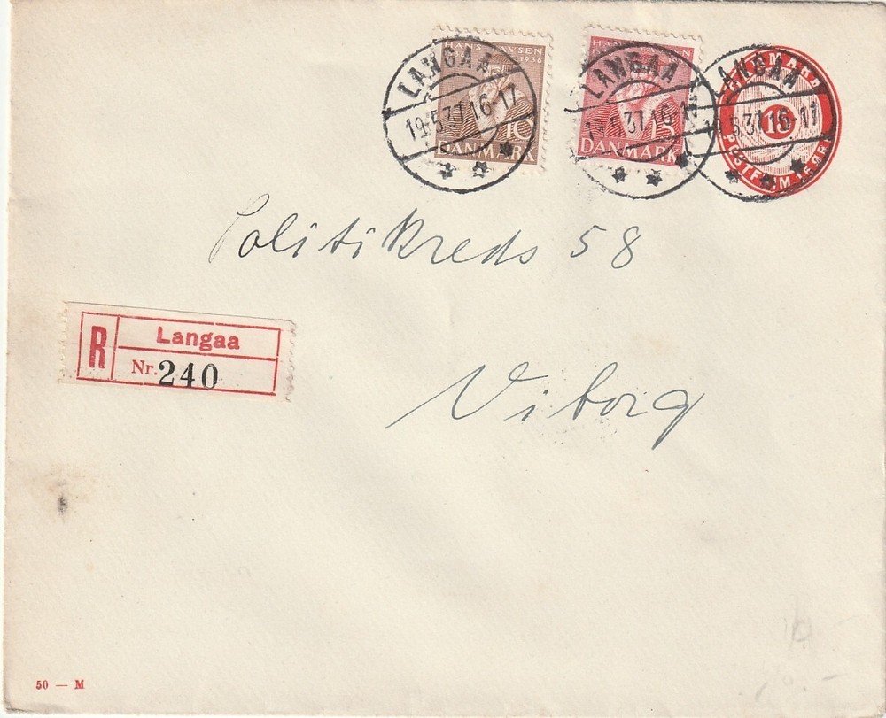 DENMARK: Registered cover Langaa 1932.
