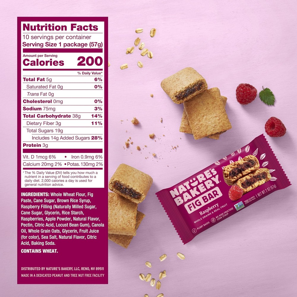 Raspberry Fig Bars Snack 10 Pack 2 oz Each Box