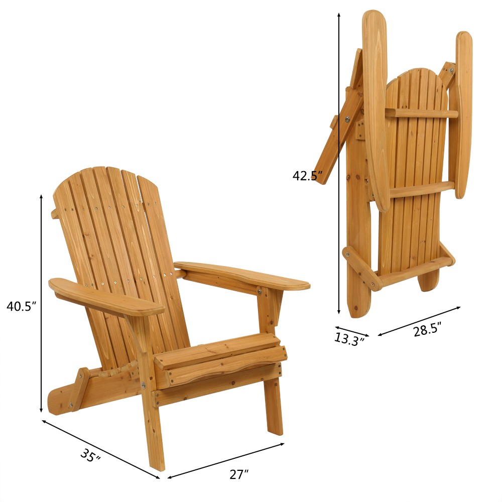 Set of 2 Adirondack Outdoor Patio Deck Wood Lounge Chair Folding Patio Furniture