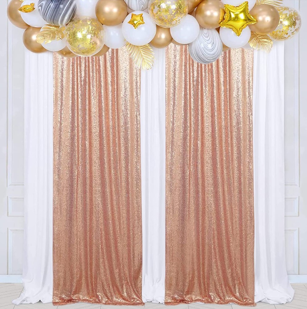 Rose Gold Sequin Backdrop 2 Panels Sequin Backdrop Curtain 2FTx8FT Sequin Cur...