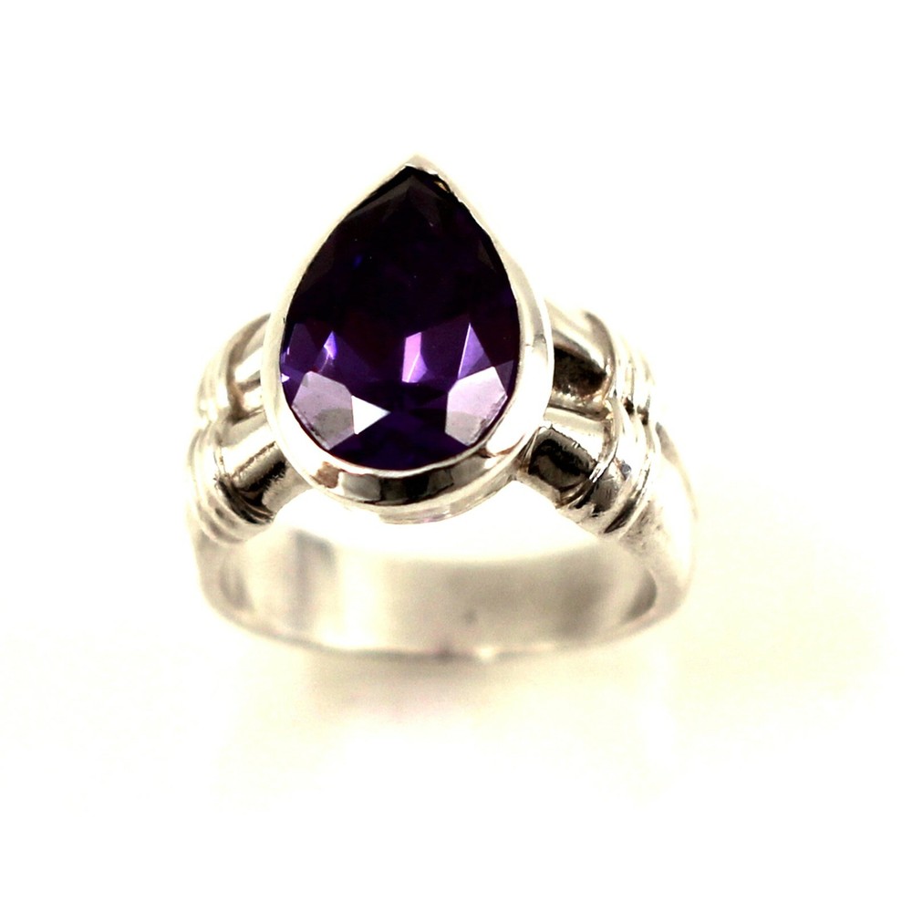 Solid Sterling Silver .925 Classic Pear Amethyst Solitaire Ring TPJ