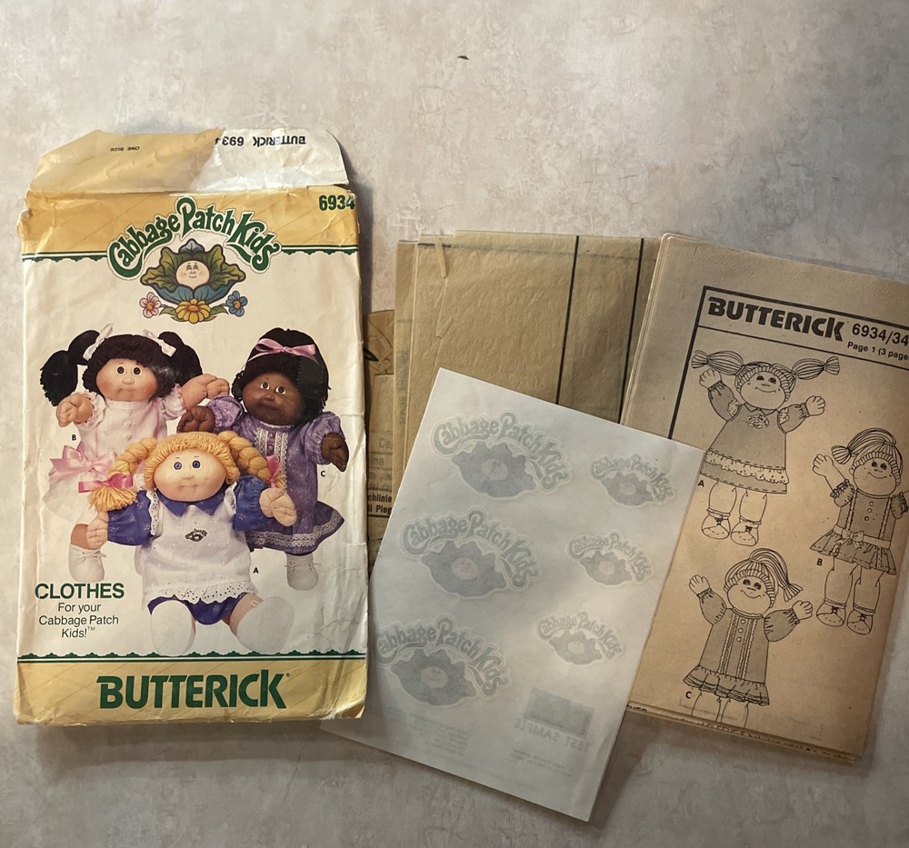 Butterick Cabbage Patch Doll Clothes Pattern # 6934 With Iron On Logos