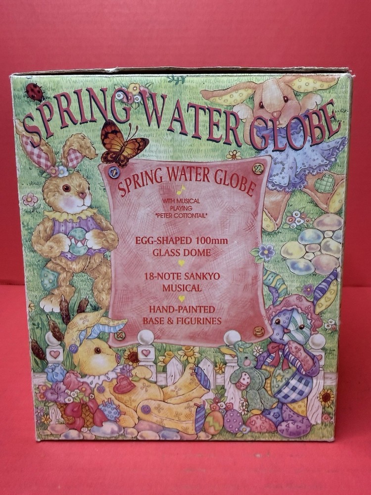 NIB Easter Egg Spring Snow Globe Bunny Rabbit “Peter Cottontail” Musical Box