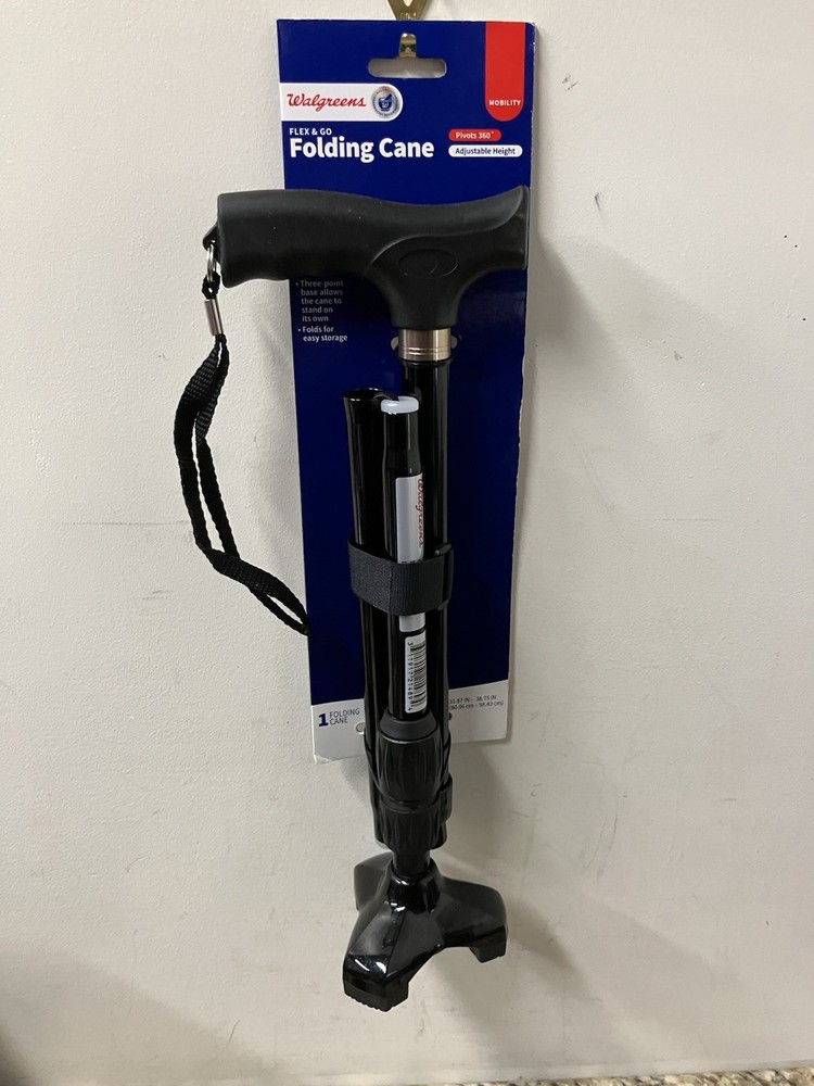Flex ‘n Go 38.75” Adjustable Foldable Tripod Walking Cane, Black New