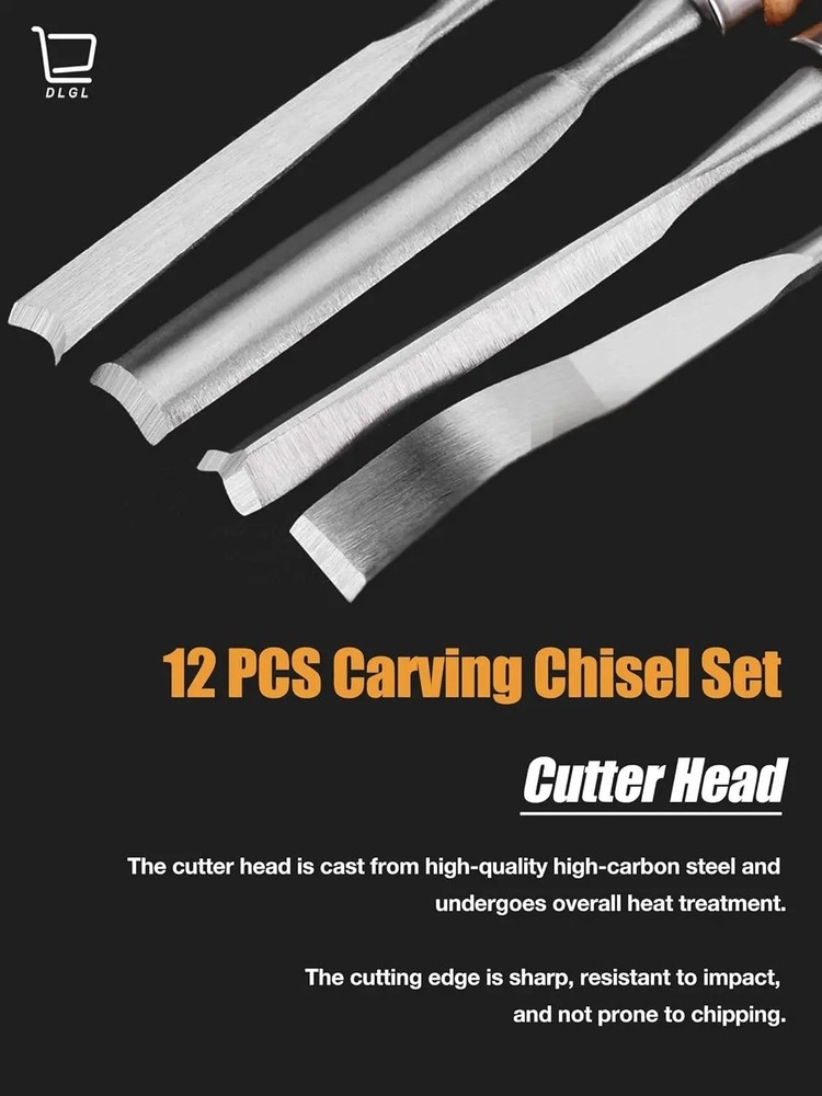 12pc Wood Carving Tools Set Professional Woodworking Chisel Kit Sharp Gouge Stee