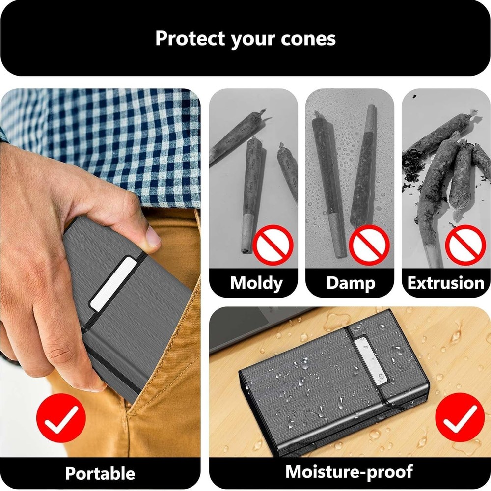 (2 Pack) King Size Pre-roll Cone Holder Case, 10-Hole Cigarette Case for Regular