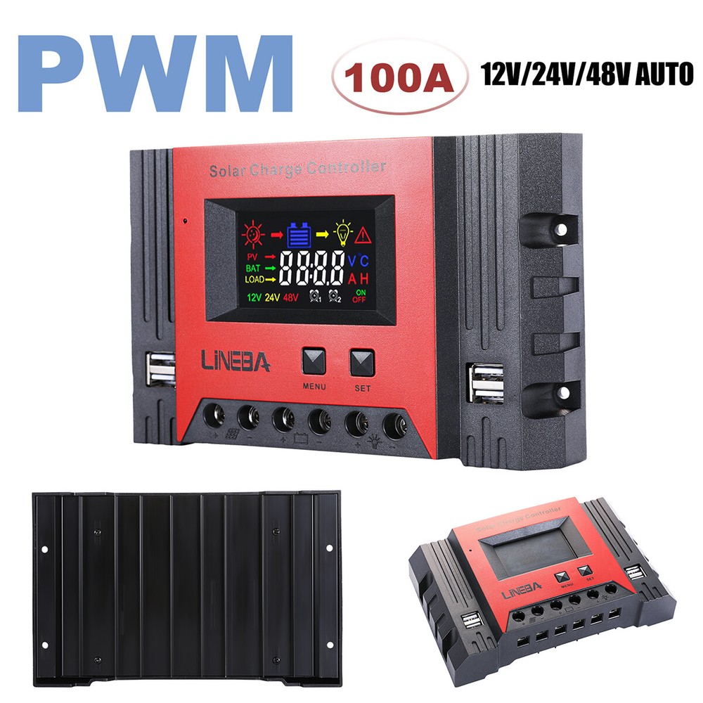 100A PWM Solar Charge Controller LCD Display Battery Intelligent Regulator 4-USB