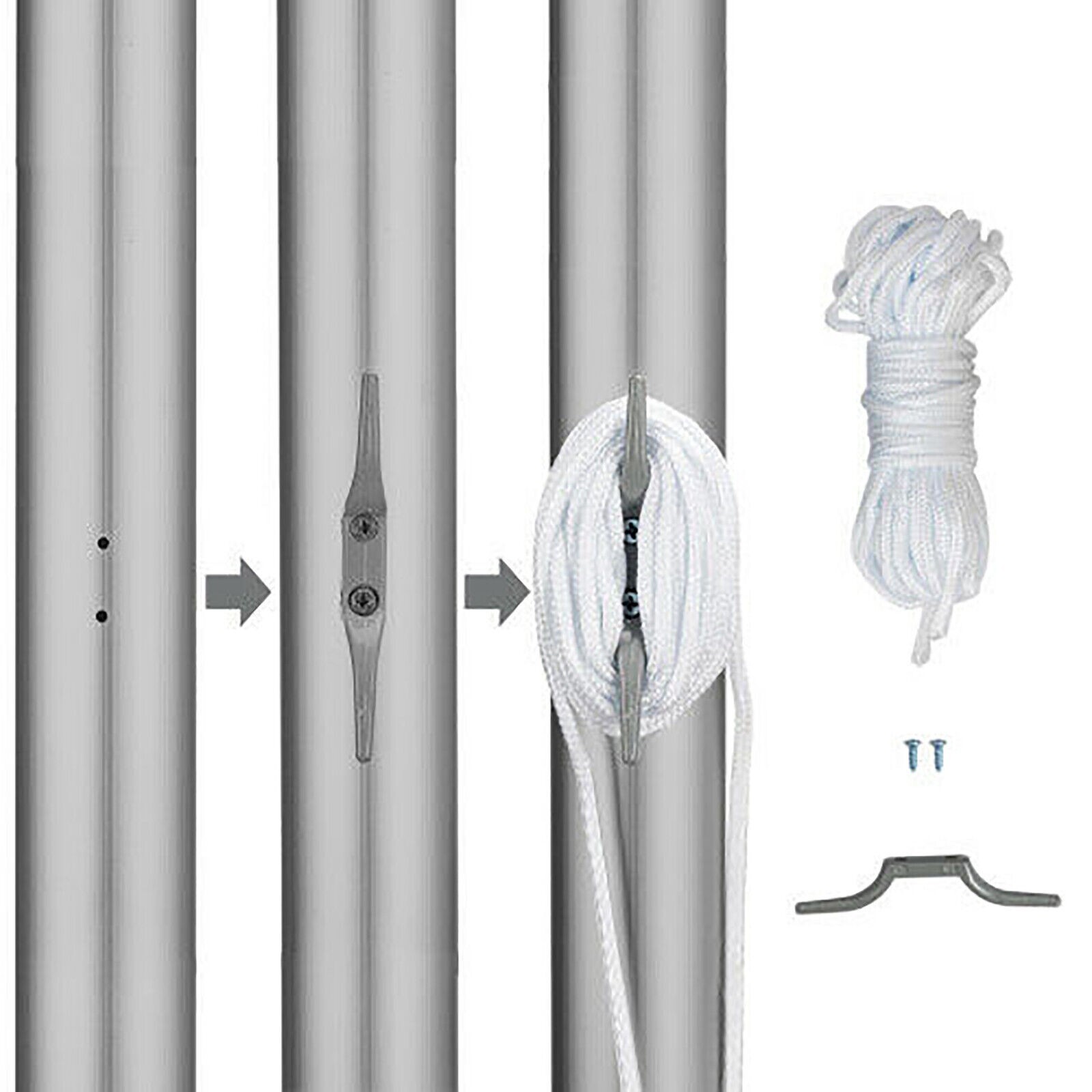 20 Ft Aluminum Flag Pole Sectional Flagpole Kit Heavy Duty 3'x5' US Flag