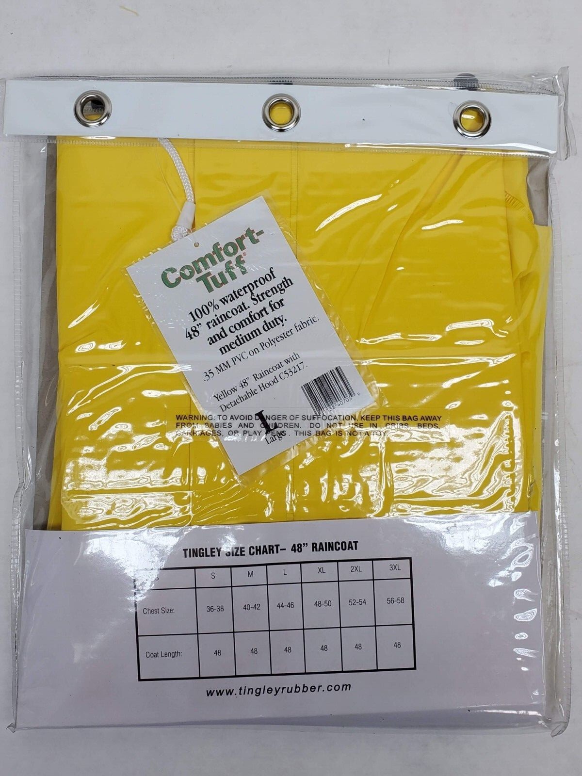 2 PACK! Tingley co Raincoat 48" Long W/ Hood Yellow PVC Coated Polyester (HR)