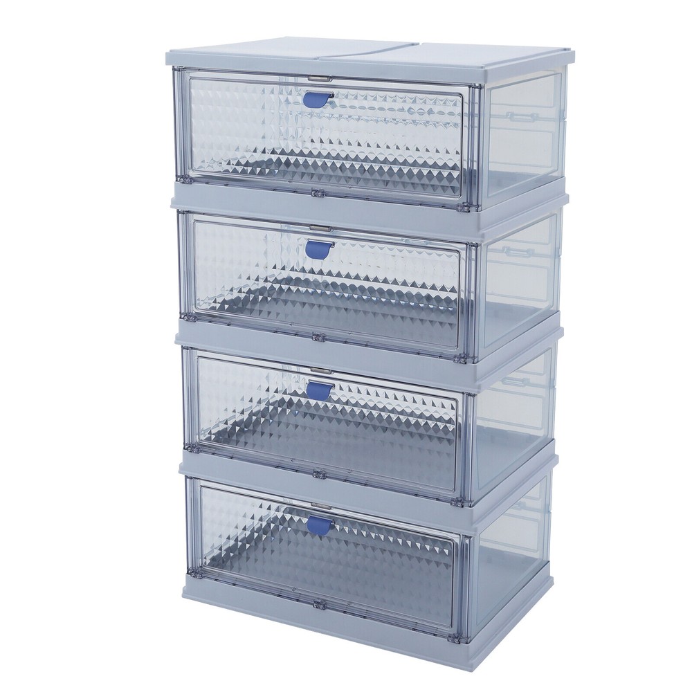 4 Tier Plastic Folding Storage Bins 35" Stackable Storage Drawer w/Magnetic Door