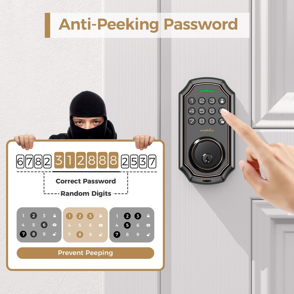 Arpha Smart Front Door Smart Lock WiFi Keypad Alexa Google App Control Auto Lock