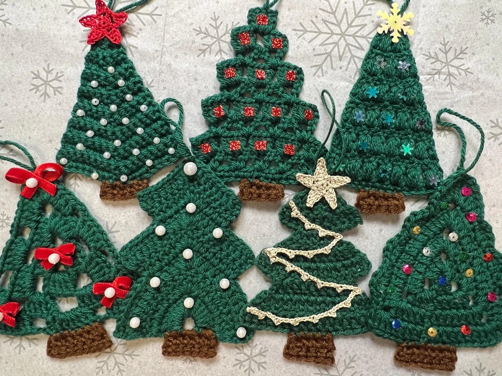 PDF Pattern 7 Crochet Trees Tree Ornaments Decor Gift Vintage