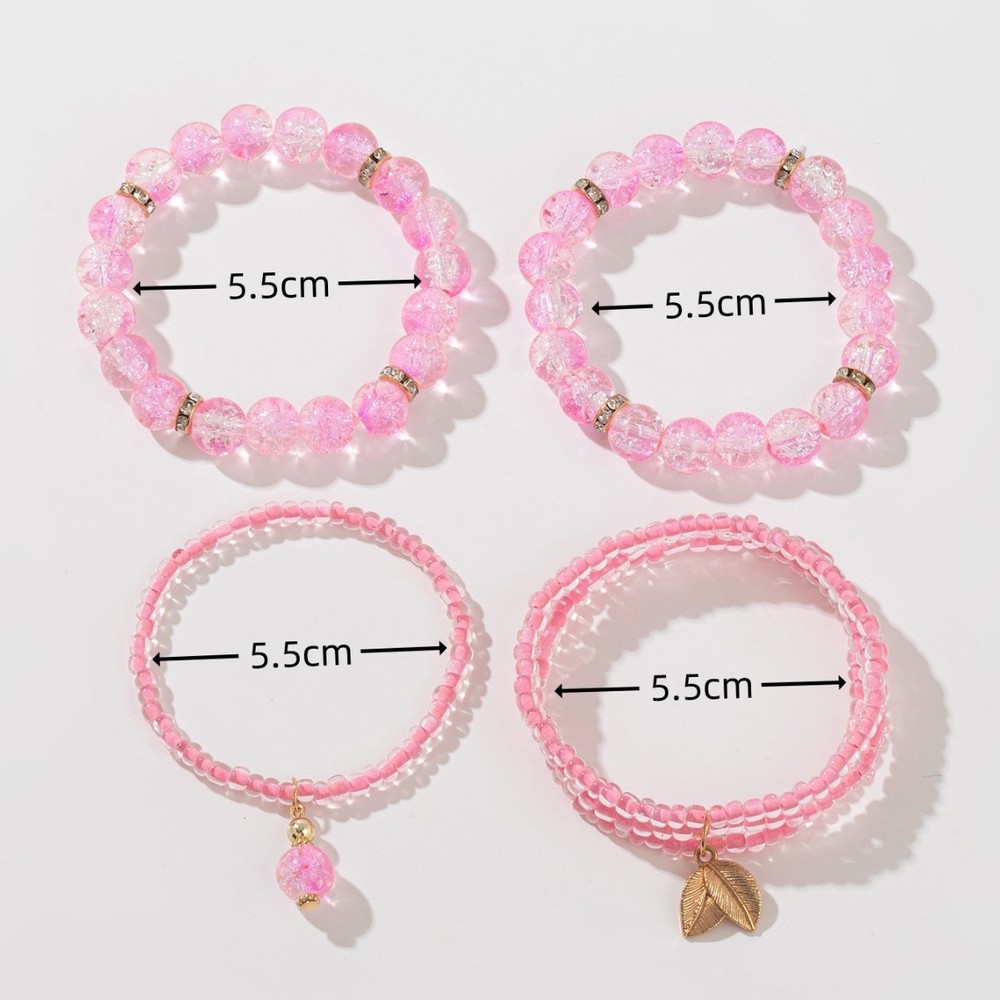 Boho Leaf Charm Bracelet Multi Layer Stackable Seed Bead Pink Stone Jewelry Wome