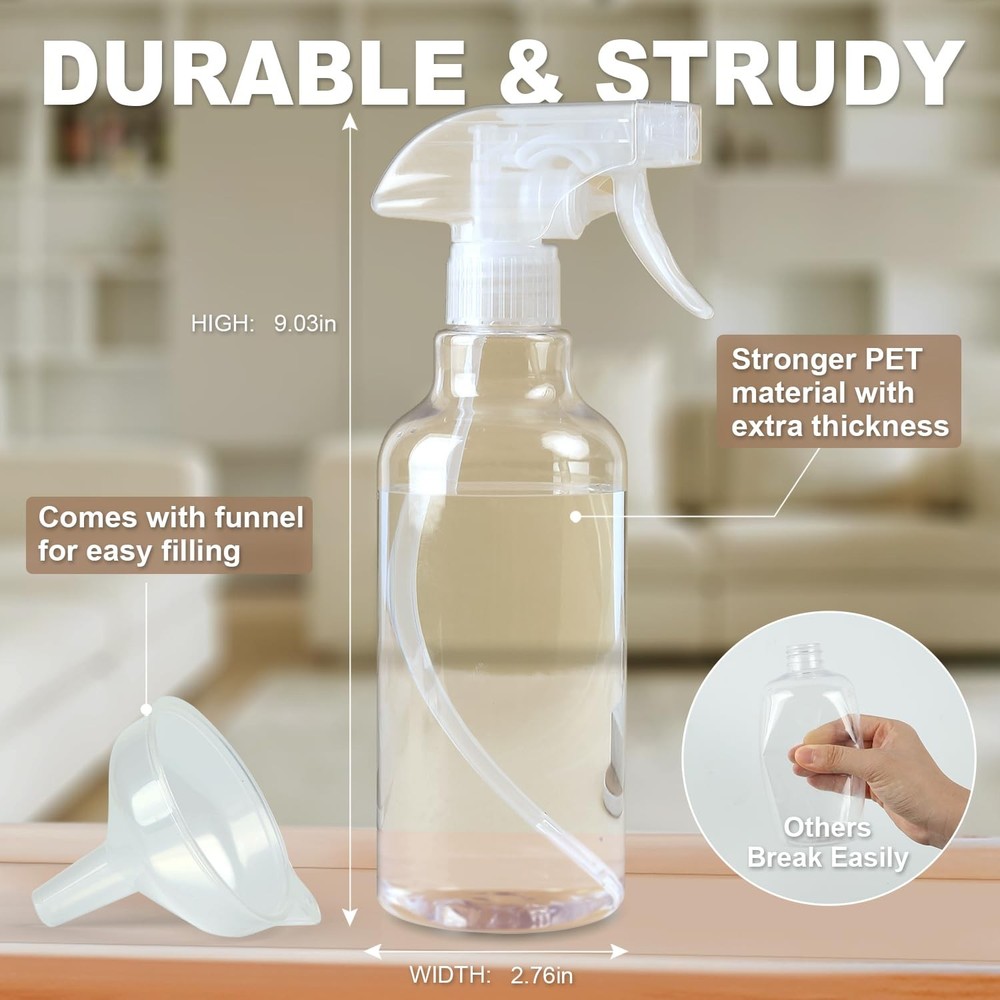 2Pack 16.9 oz Plastic Spray Bottles Mist & Stream MultiPurpose Clear