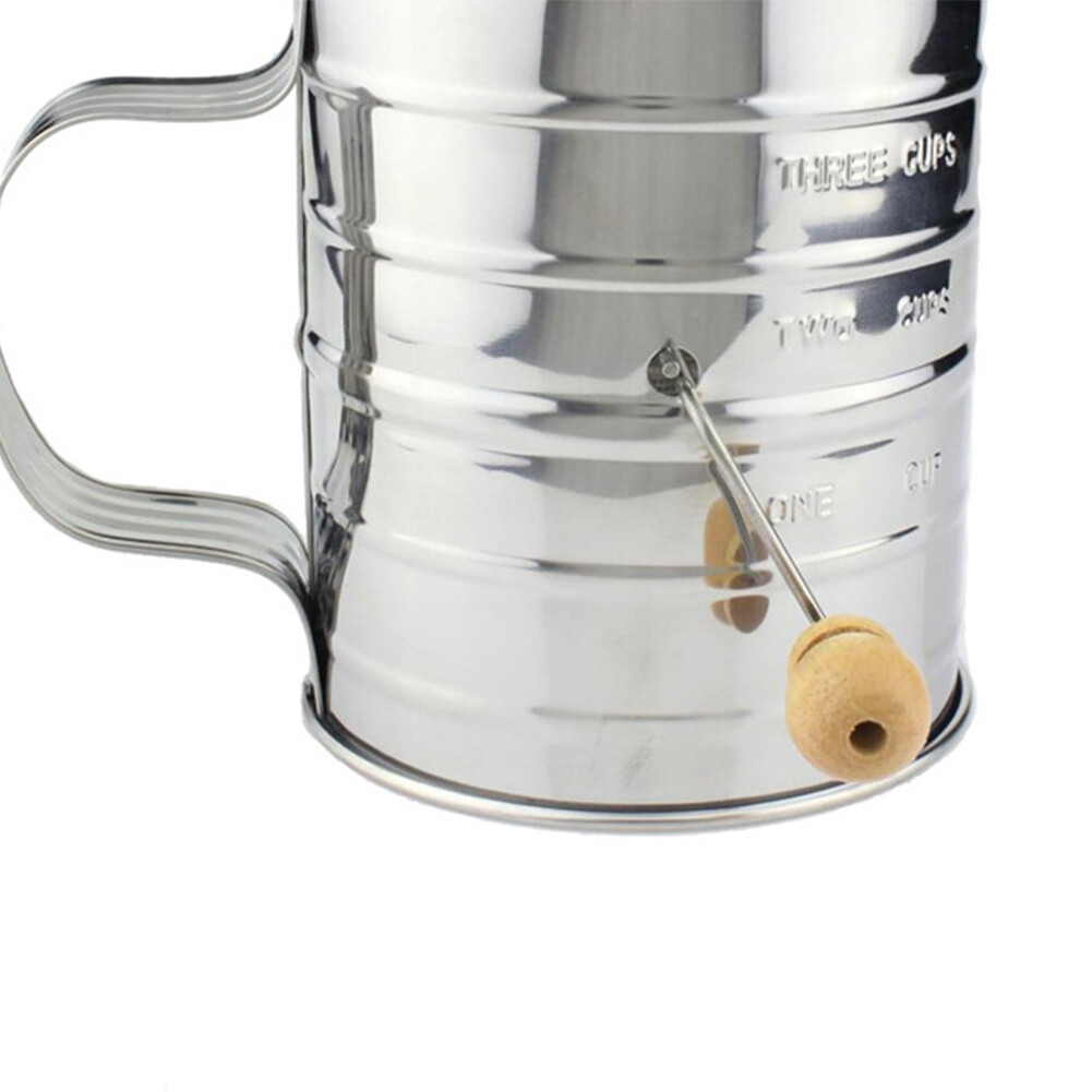 US 1-2 Pc Stainless Steel Flour Sifter Fine Mesh Rotary Hand Crank Wire Agitator