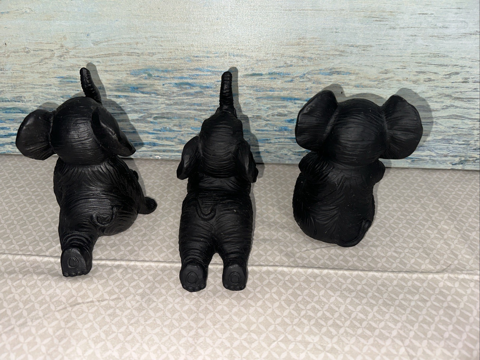 3 Resin Elephant Sculptures 6” Tall Home/Office Decor