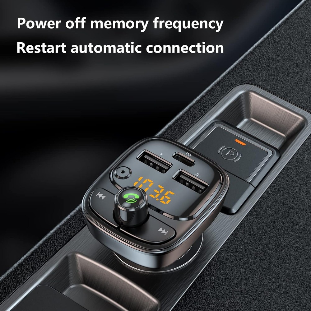 Bluetooth 5.3 FM Transmitter Car Adapter Wireless MP3 Player 42W USB C Charger