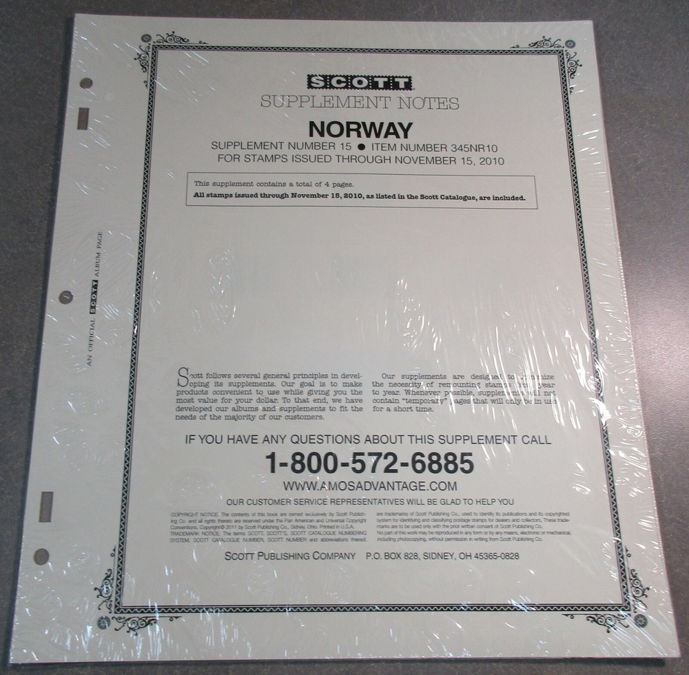 "SCOTT" NORWAY #15 2010 ALBUM SUPPLEMENT W/FREE SHIPPING!!