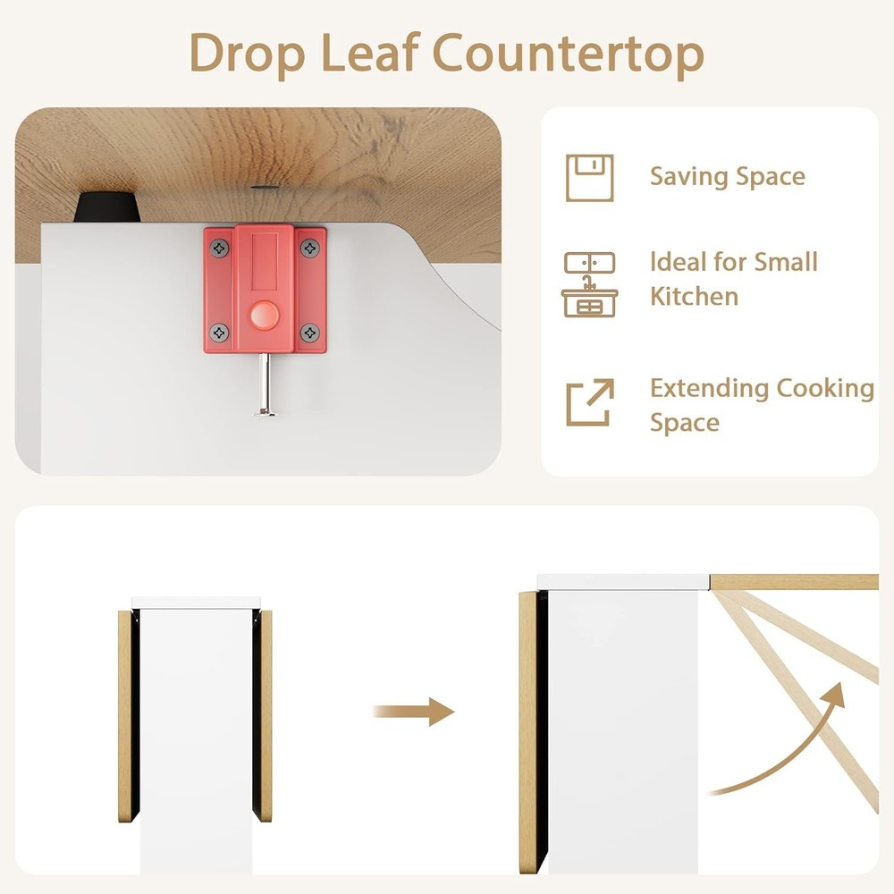 Folding Dining Table, Drop Leaf Kitchen Table with Storage Shelf ,Space Saving