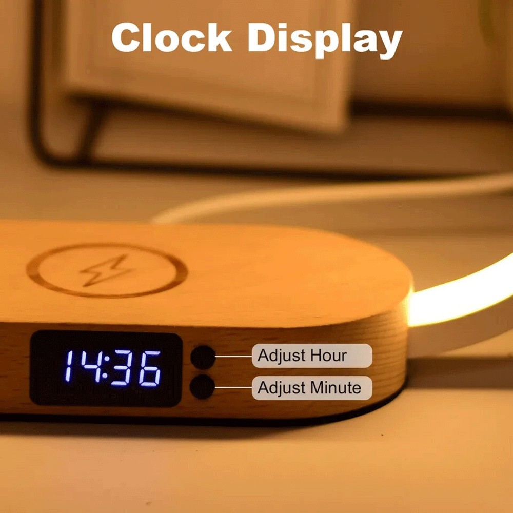 Rechargeable Bedside Lamp with Clock Touch Dimmable, 3 Color Temperatures