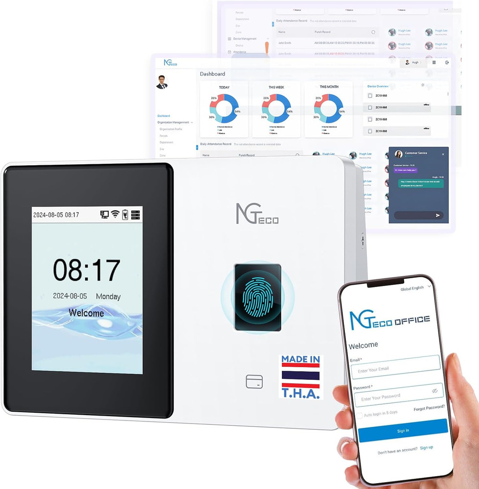 Ngteco Cloud-Based Time Clock, Fingerprint+Rfid Time Clocks for Employees Small