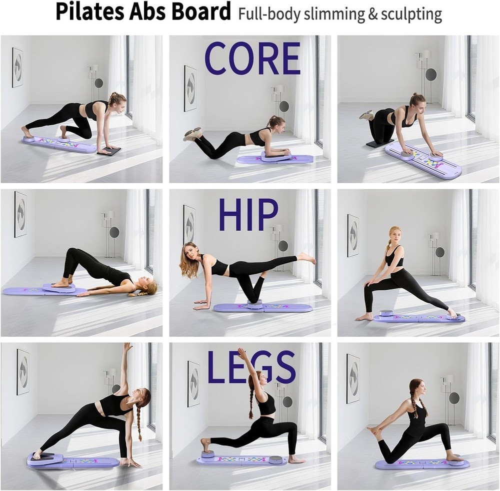 Pilates Board Foldable Pilates Reformer Set Home Workout with Timer