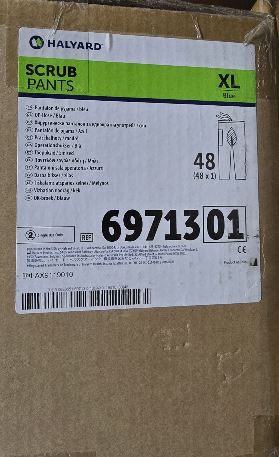 Halyard Scrub Pants, XL Blue,Case of 48, Item # 69713 (Large quantity available)