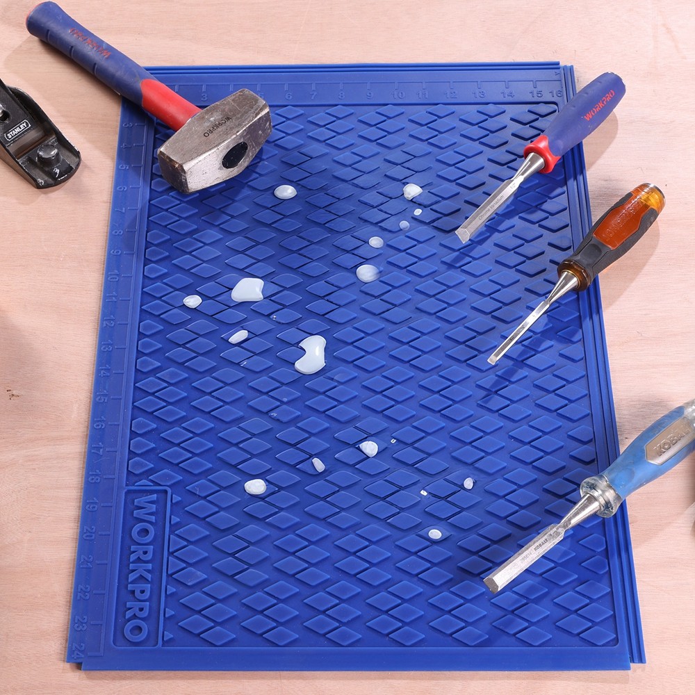WORKPRO 2PC Silicone Glue Mat Non-Stick Workbench Pad Protector Measurement Grid