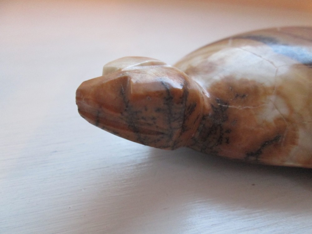 Solid Stone Turtle Figurine Hand Carved 6" Long