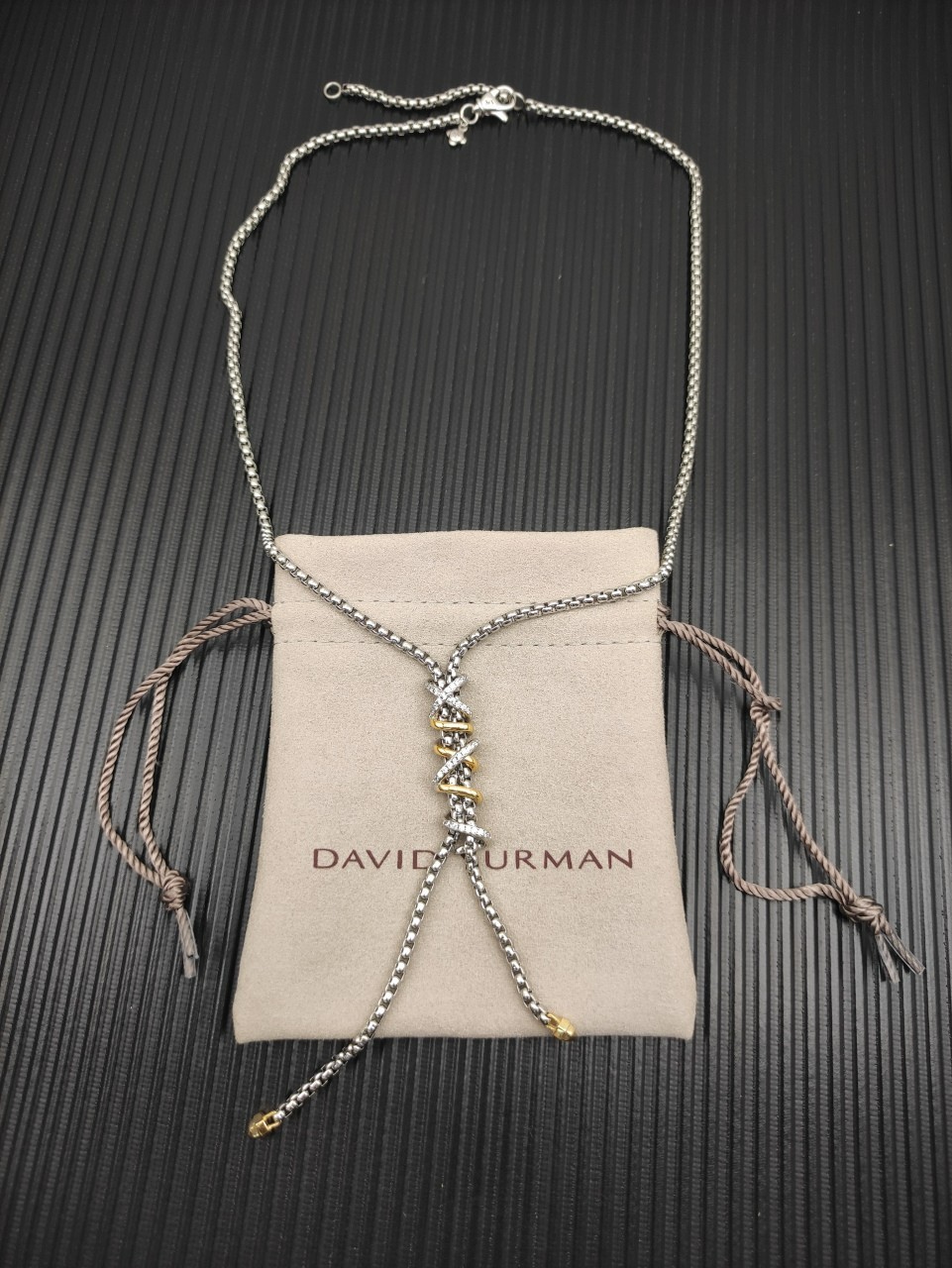 David Yurman Helena Y Necklace Sterling Silver w/ 18K Gold & Diamonds 17.7"