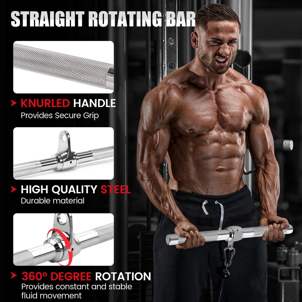 Straight Rotating Bar, 360° Rotating Straight Pull Down Bar Cable Machine Att...