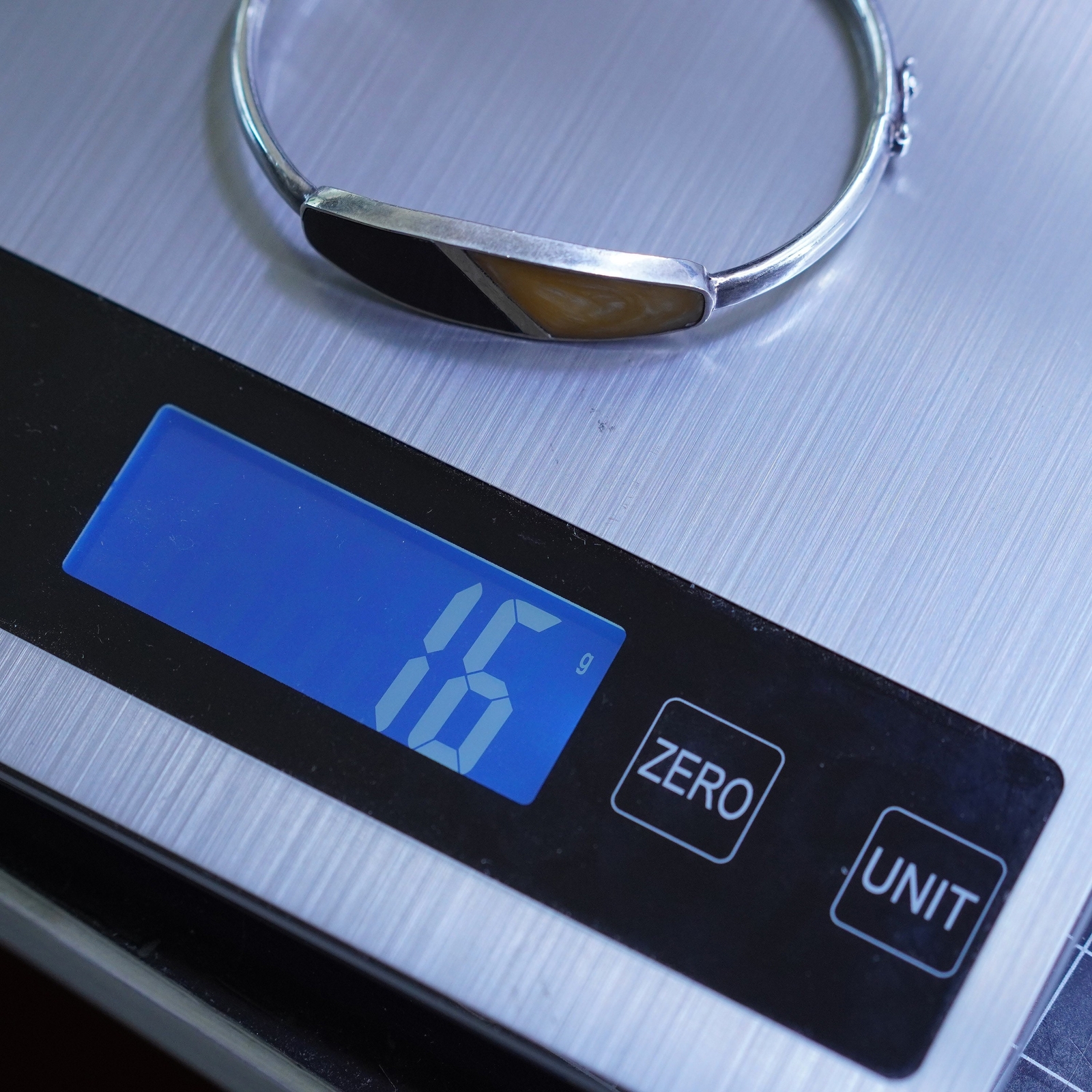 Mexican Sterling Silver 925 Hinged Bangle Bracelet 6.5 Black