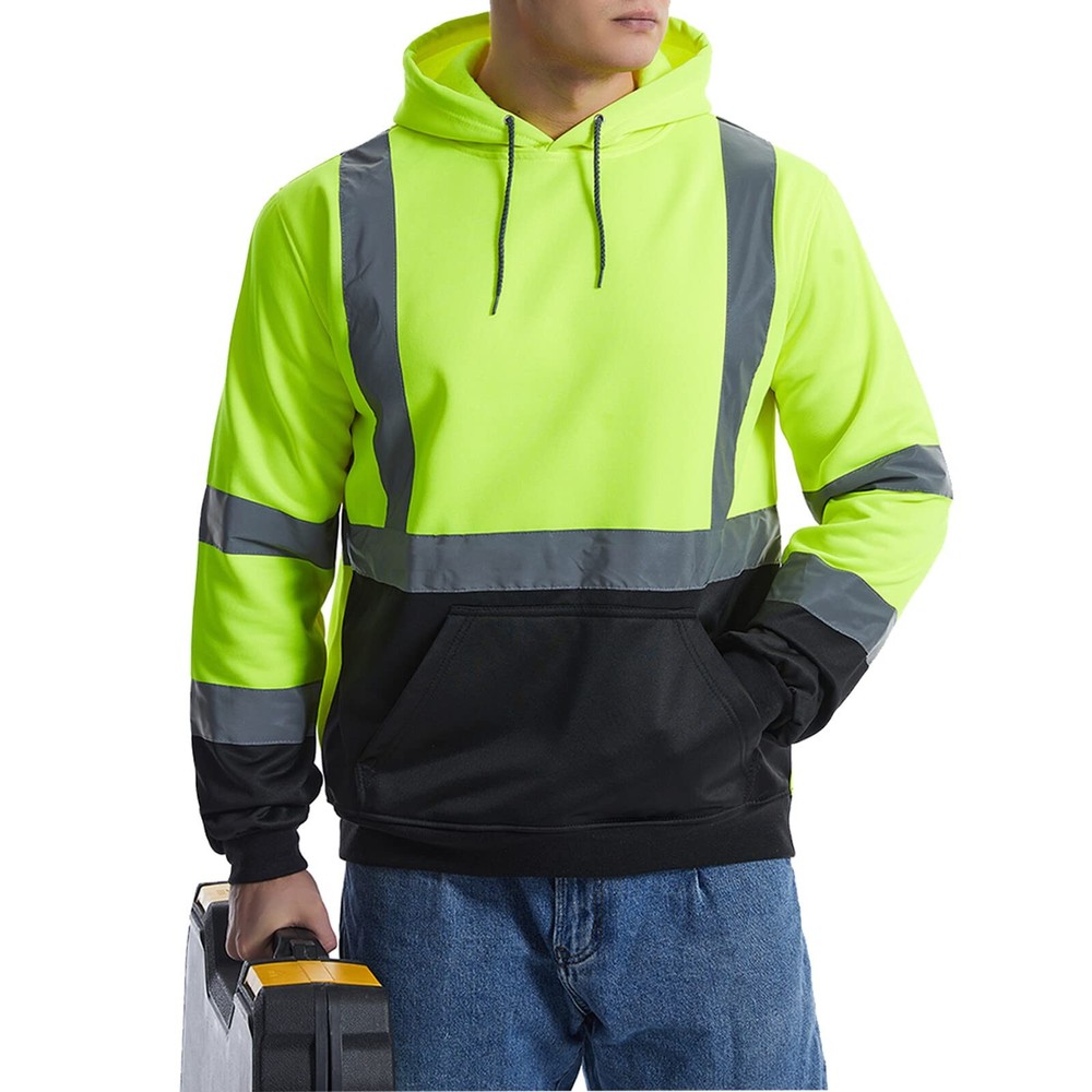 Hi Vis Safety Hoodie Class 3 Reflective Pullover Work Sweatshirt Pockets