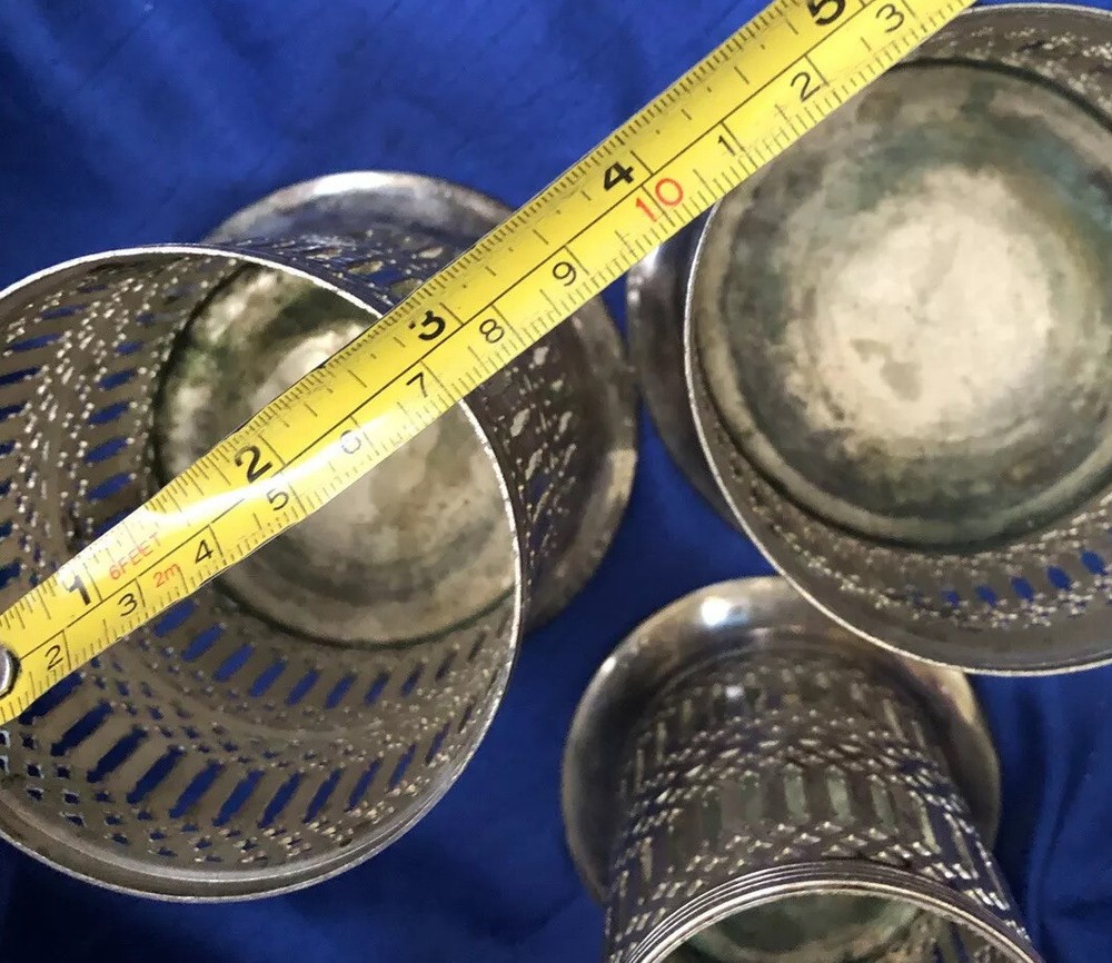 SilverPlate Japan Set Of 3 Round Vase Napkin Candle Holders Lattice Unique Rare