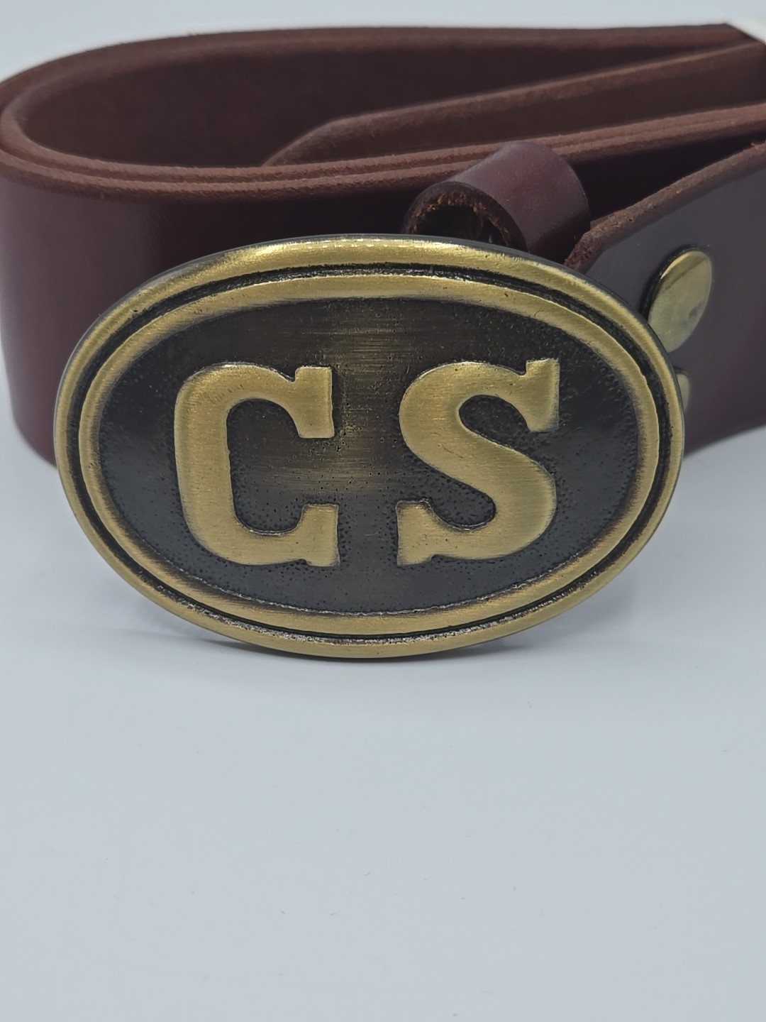 Replica Civil War Reenactment Confederate Belt Plate Brown Leather Belt Size 48