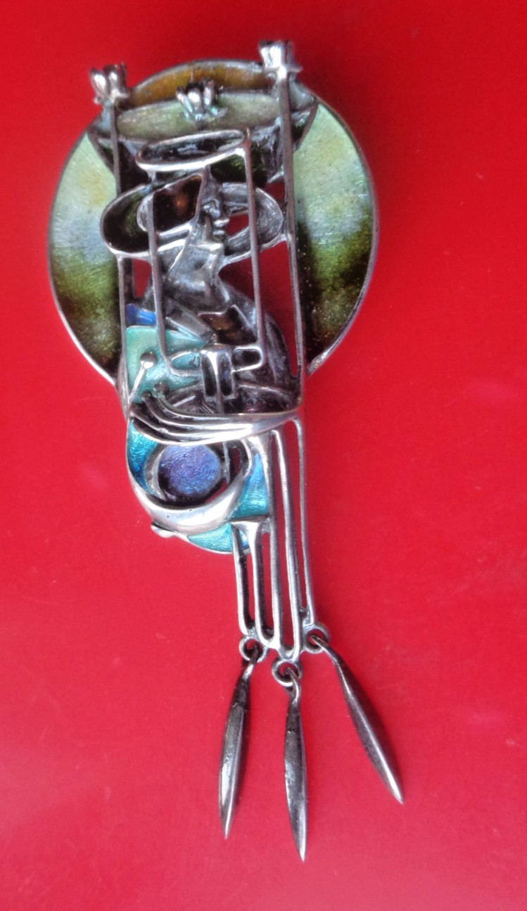 Pat Cheney Silver Pendant Brooch Scottish Sterling Enamel Art Nouveau Mackintosh