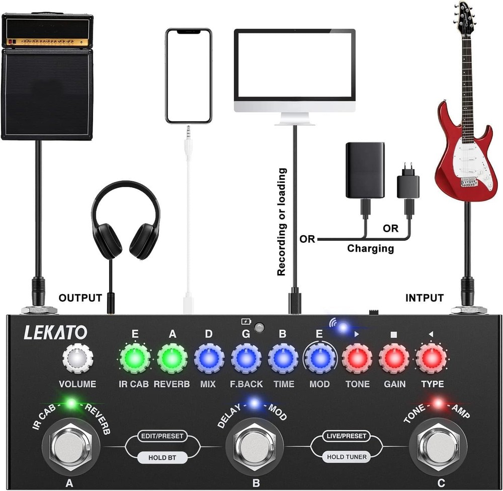 Compact Multi Effects Guitar Pedal - Bluetooth 5.0 & Rechargeable Convenience