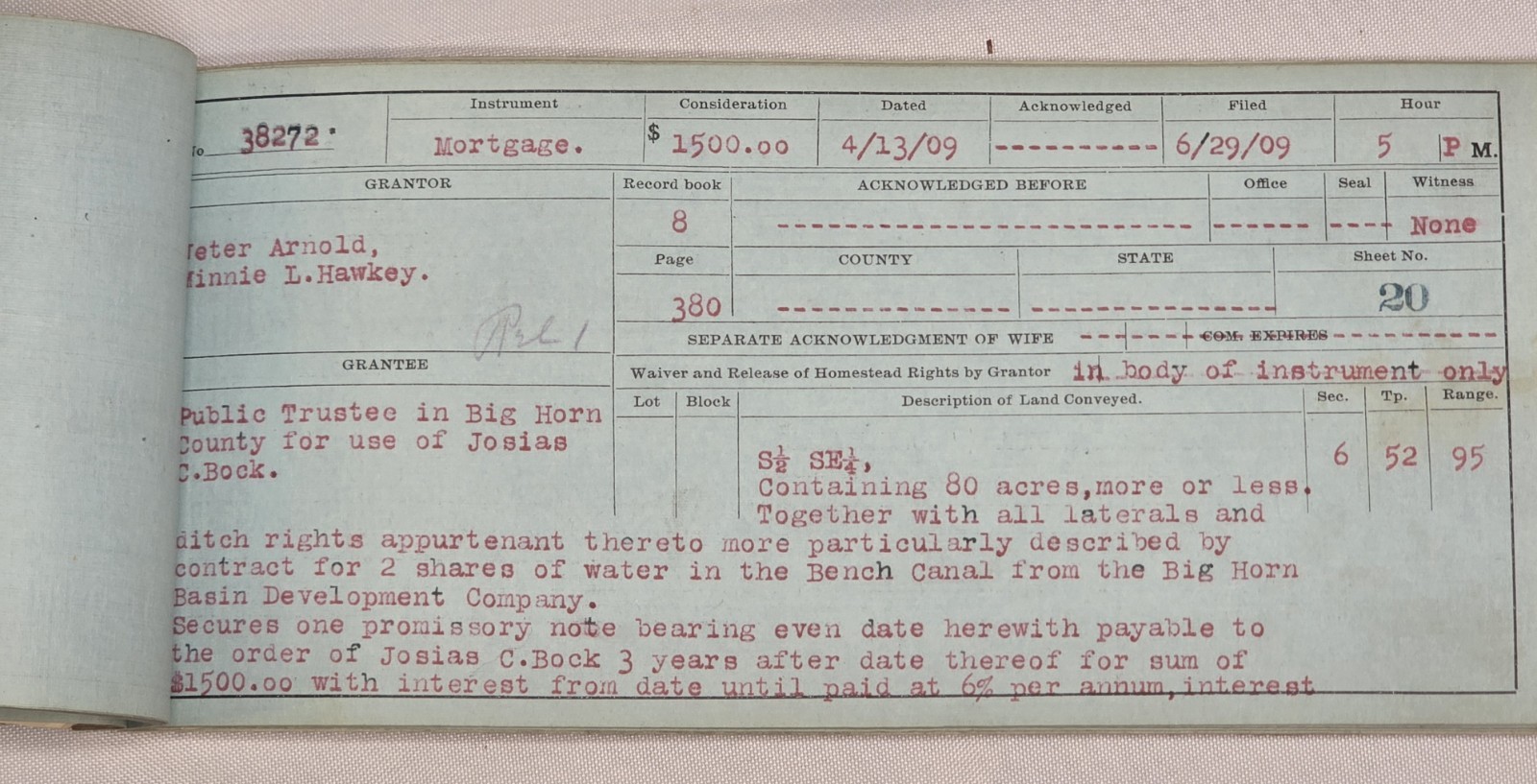 1960 Abstract Of Title Big Horn County Wyoming