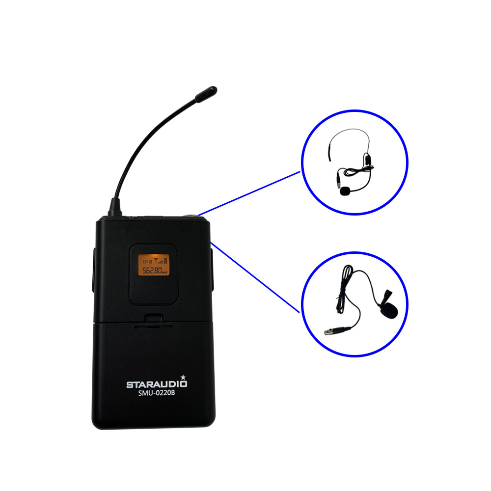 Headset Lavalier Bodypack Microphone Dual Channel Wireless UHF Microphone System